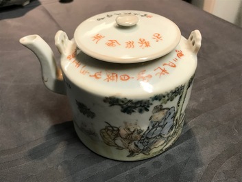 Two Chinese famille rose and qianjiang cai teapots, 19/20th C.