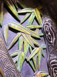 Un panneau en bois laqu&eacute; incrust&eacute; de jade et cloisonn&eacute;, Chine, 18&egrave;me