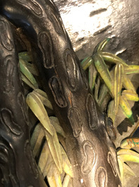 Un panneau en bois laqu&eacute; incrust&eacute; de jade et cloisonn&eacute;, Chine, 18&egrave;me