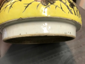 A large Chinese yellow ground Dayazhai style vase and cover, 19th C.