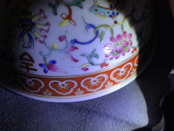A pair of Chinese famille rose bowls with floral design, Daoguang mark and period