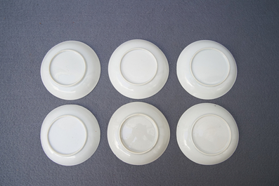 A Chinese famille rose teapot, nine cups and six saucers, Qianlong