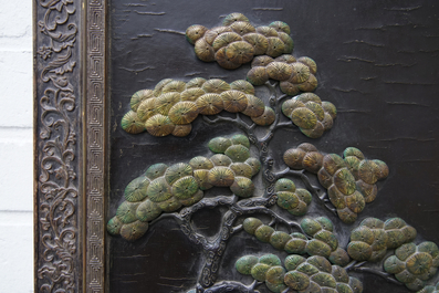Un panneau en bois laqu&eacute; incrust&eacute; de jade et cloisonn&eacute;, Chine, 18&egrave;me