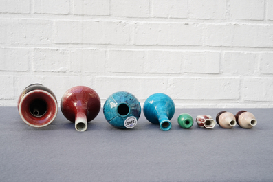 Eight various Chinese monochrome vases, 18/19th C.