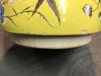 A large Chinese yellow ground Dayazhai style vase and cover, 19th C.