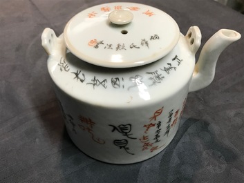 Two Chinese famille rose and qianjiang cai teapots, 19/20th C.