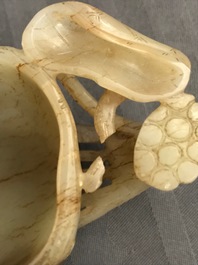 A Chinese lotus-shaped russet jade libation cup, 18/19th C.