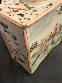 A square Chinese famille rose tea caddy and cover, Qianlong