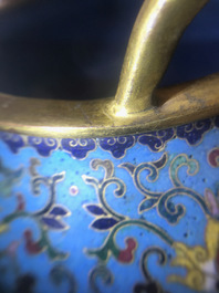 A Chinese cloisonn&eacute; tripod incense burner, Qianlong mark, 18/19th C.