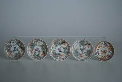 A lot of 33 Chinese famille rose cups and 27 saucers, Yongzheng/Qianlong