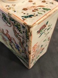 A square Chinese famille rose tea caddy and cover, Qianlong