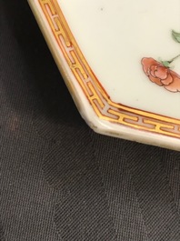 A fine Chinese hexagonal famille rose 'peony' dish, Yongzheng