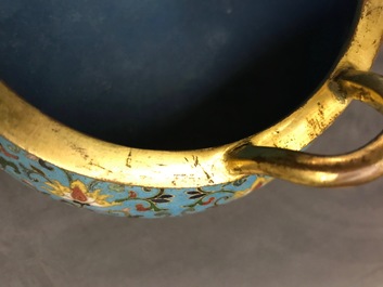 A Chinese cloisonn&eacute; tripod incense burner, Qianlong mark, 18/19th C.