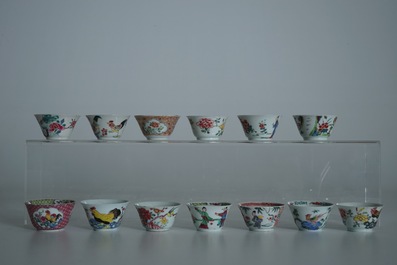 A lot of 33 Chinese famille rose cups and 27 saucers, Yongzheng/Qianlong