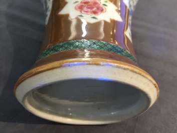 A Chinese capucin ground famille rose five-piece garniture with floral design, Qianlong