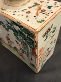 A square Chinese famille rose tea caddy and cover, Qianlong