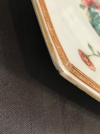 A fine Chinese hexagonal famille rose 'peony' dish, Yongzheng