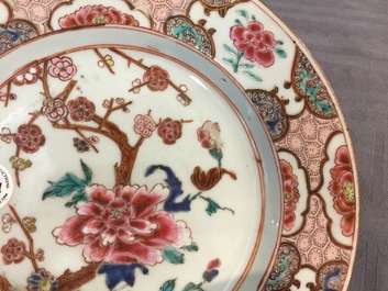 Six Chinese famille rose plates with floral design, Qianlong