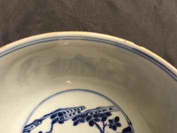 A Chinese blue and white 'Cao sisters' bowl, Chenghua mark, Kangxi