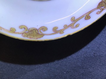 A Chinese Dutch market armorial cup and saucer with the arms of Van Reverhorst, Qianlong