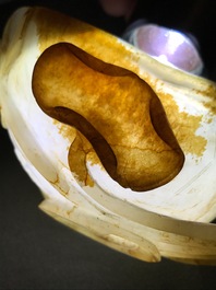 A Chinese lotus-shaped russet jade libation cup, 18/19th C.
