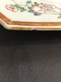 A fine Chinese hexagonal famille rose 'peony' dish, Yongzheng