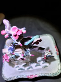 A Chinese famille rose basin with birds, prune tree and a vase, Qianlong