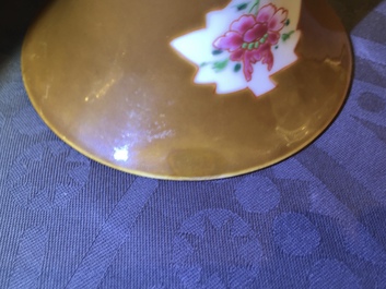 A Chinese capucin ground famille rose five-piece garniture with floral design, Qianlong