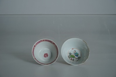 A lot of 33 Chinese famille rose cups and 27 saucers, Yongzheng/Qianlong