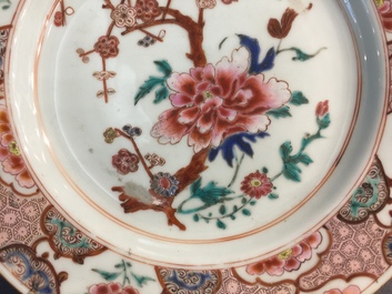 Six Chinese famille rose plates with floral design, Qianlong