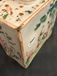 A square Chinese famille rose tea caddy and cover, Qianlong