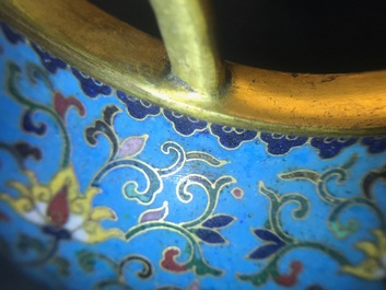 A Chinese cloisonn&eacute; tripod incense burner, Qianlong mark, 18/19th C.