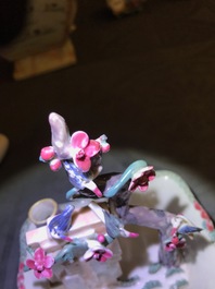 A Chinese famille rose basin with birds, prune tree and a vase, Qianlong