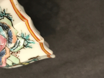 A Chinese famille rose cup and saucer with fishermen, Yongzheng