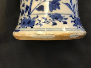 A Chinese blue and white five-piece garniture with dragons, Kangxi marks, 19th C.