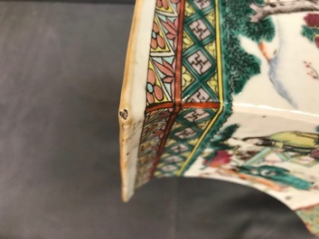 A square Chinese famille rose vase with figures, 19th C.