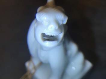A pair of Chinese Dehua blanc de Chine seals with lions, impressed sealmarks, Kangxi