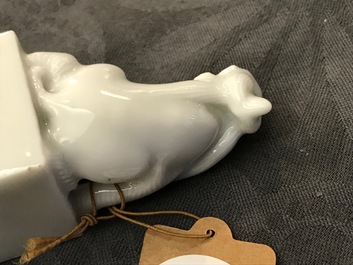 A pair of Chinese Dehua blanc de Chine seals with lions, impressed sealmarks, Kangxi