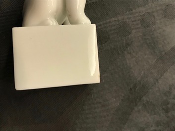 A pair of Chinese Dehua blanc de Chine seals with lions, impressed sealmarks, Kangxi
