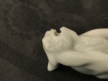 A pair of Chinese Dehua blanc de Chine seals with lions, impressed sealmarks, Kangxi