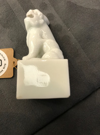 A pair of Chinese Dehua blanc de Chine seals with lions, impressed sealmarks, Kangxi