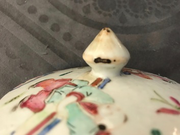 Een Chinese famille rose schotel, een dekselpot en een kom, 19e eeuw