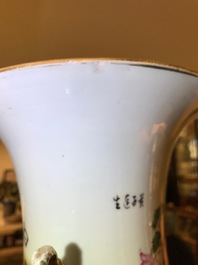A Chinese famille rose double design vase, 19/20th C.