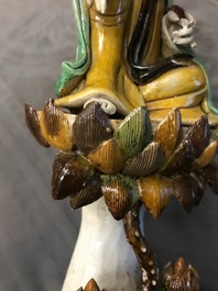Two Chinese verte bisquit and blanc de Chine figures of Guanyin, 18/19th C.