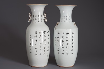 Two Chinese famille rose vases with figures in a garden, 19/20th C.