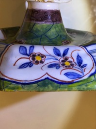 A polychrome Dutch Delft candlestick, 18th C.