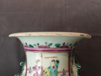 Two Chinese famille rose vases and a pair of Straits or Peranakan vases, 19th C.