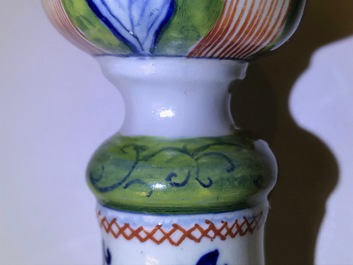 A polychrome Dutch Delft candlestick, 18th C.