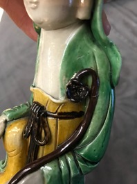 Two Chinese verte bisquit and blanc de Chine figures of Guanyin, 18/19th C.