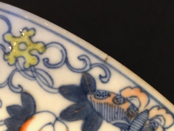 A Chinese famille verte vase and a famille rose bowl, 19th C.
